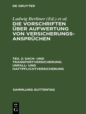 cover image of Sach- und Transportversicherung. Unfall- und Haftpflichtversicherung